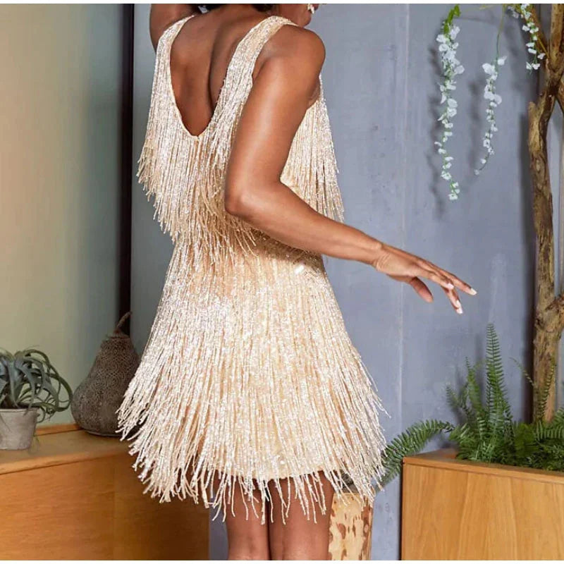 Marisol - Schitterende Sequins en Zwierige Tassels Mini Jurk