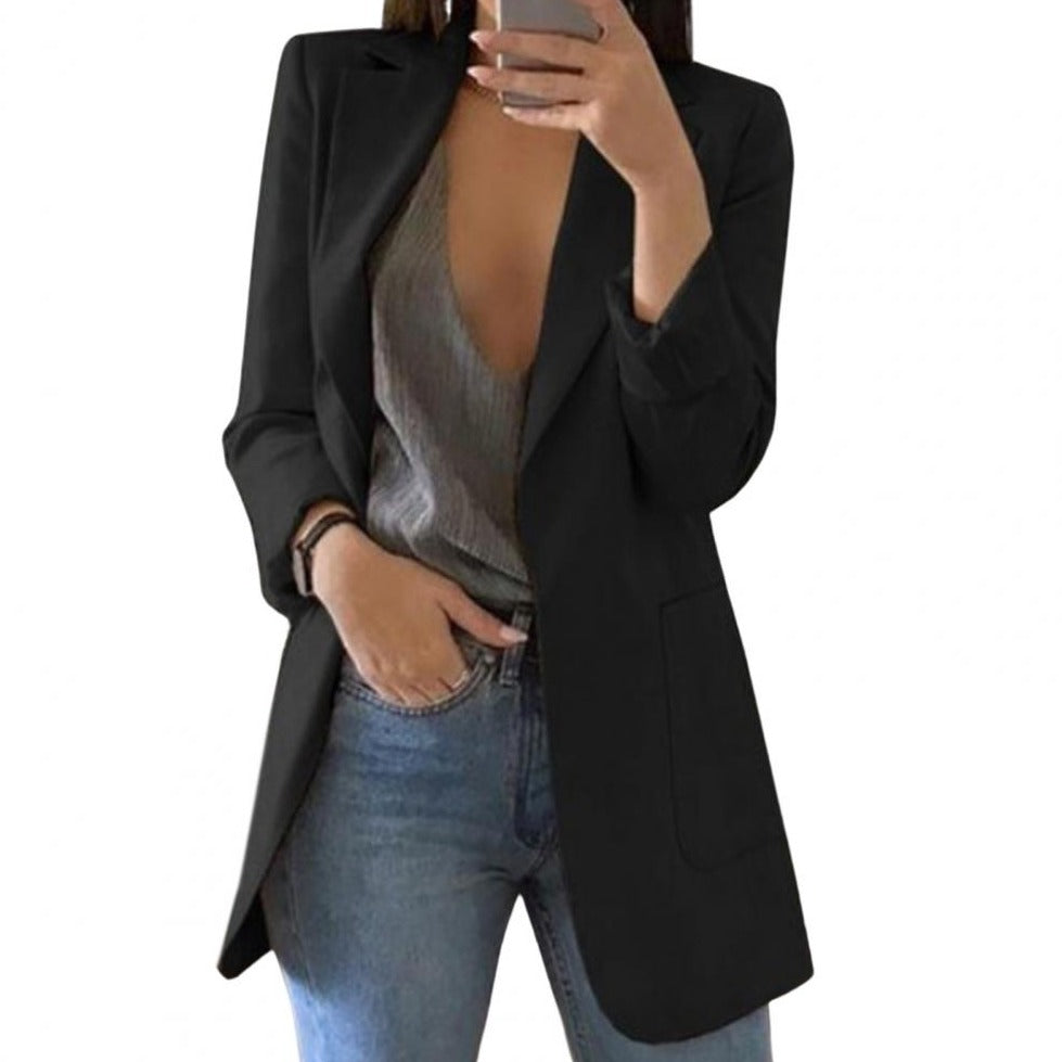 Lange formele, gestructureerde blazer voor dames – op maat gemaakte werkkleding