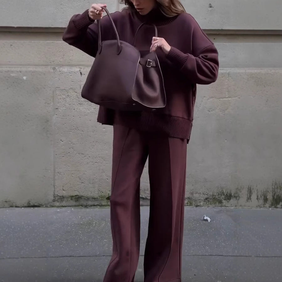 Sofia | Gebreide coltrui en wijde broek set 0