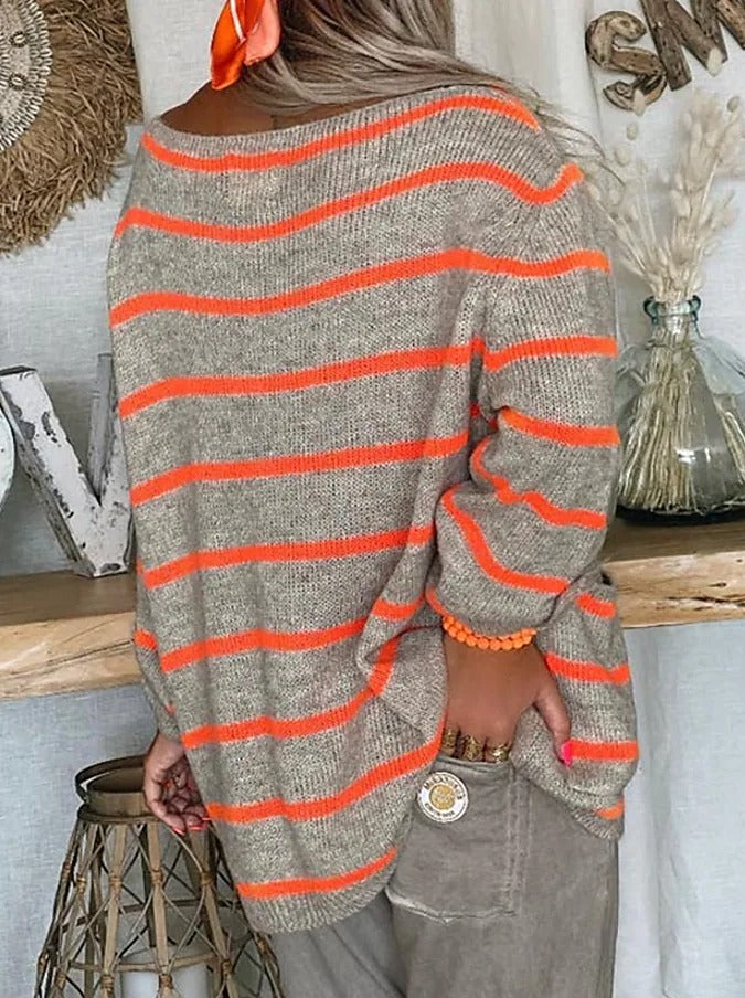 Natalia - Oversized Sweatshirt met Boothals en Strepen voor Dames