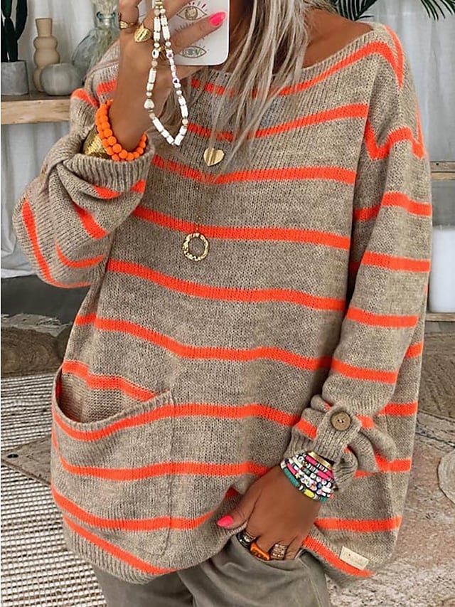 Natalia - Oversized Sweatshirt met Boothals en Strepen voor Dames