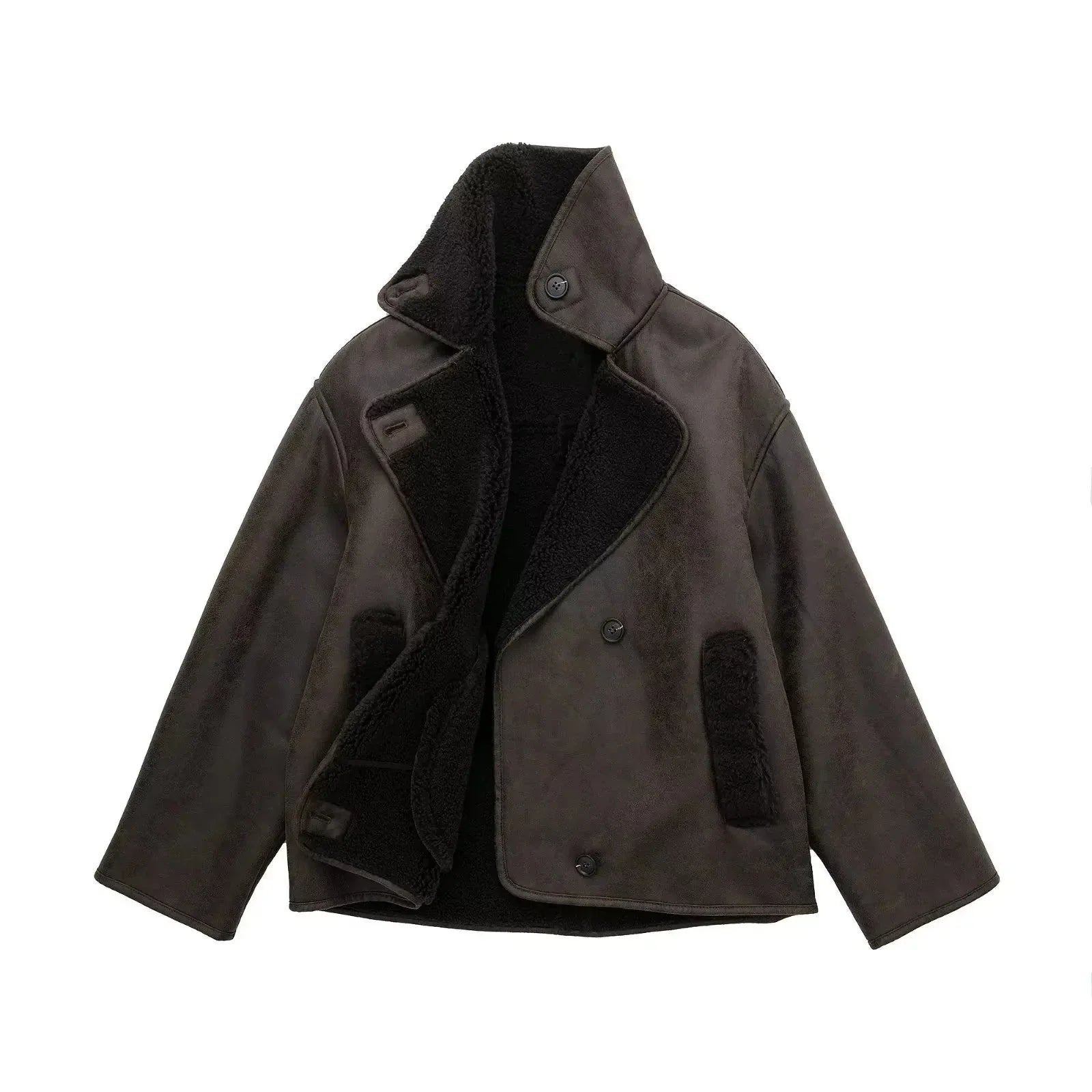 Lila - Vintage Vegan Leren Jas met Teddy Voering