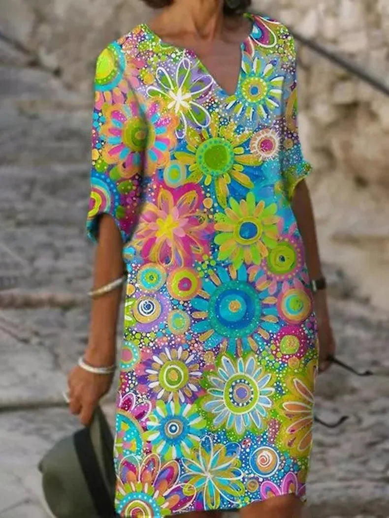 Celeste - zomerjurk met halve mouwen en bloemenprint