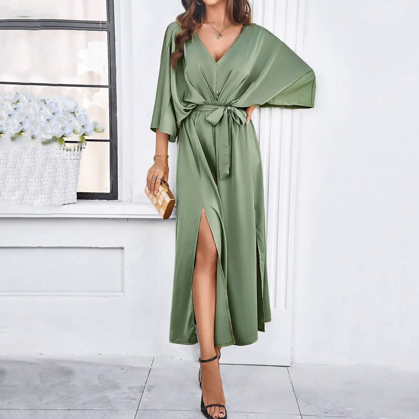 Jolie Jurk - Elegante V-Hals Stijl Jurk