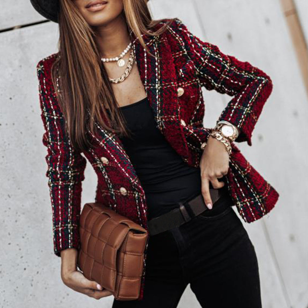 Odette - Modieuze Blazer met Ruit en Gouden Knopen