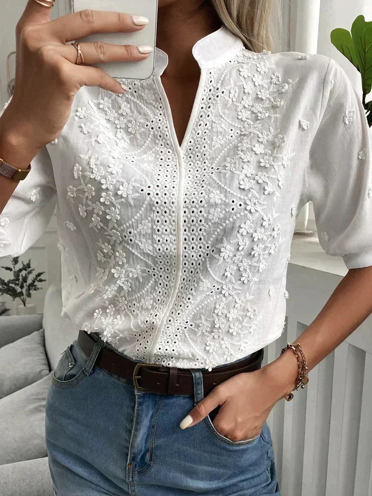 Nia - Stijlvolle Blouse met Korte Mouwen en V-Hals voor Dames