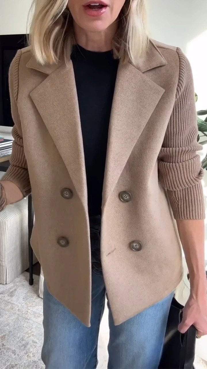 Lichtgewicht getailleerde blazer met gebreide mouwen – Casual kleding voor dames