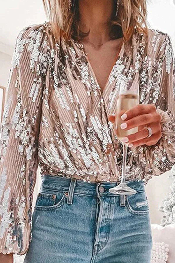 Mia - Pailletten Blouse Lange Mouwen