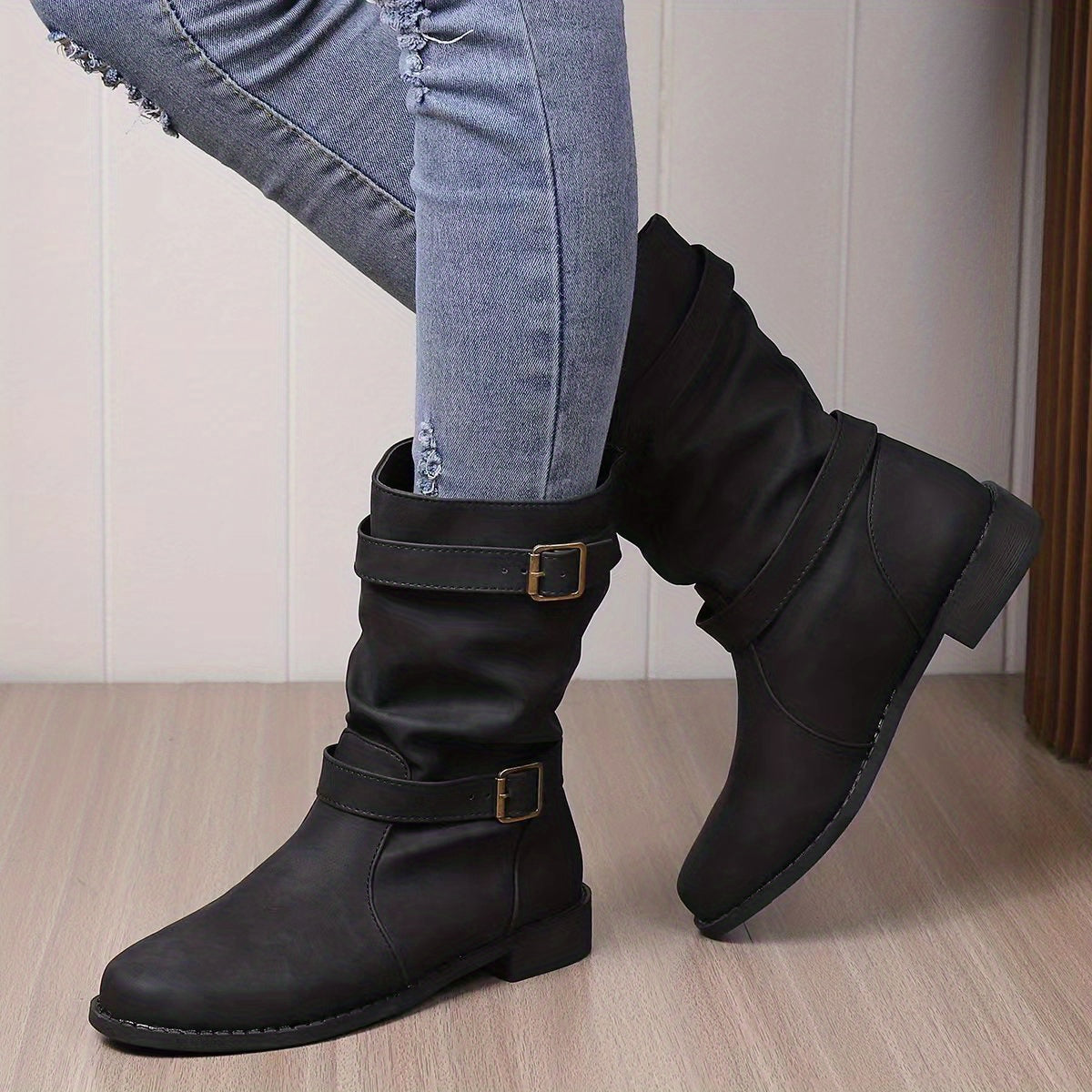 Sarah - Platte Slouchy Buckle Enkellaarsjes voor Dames