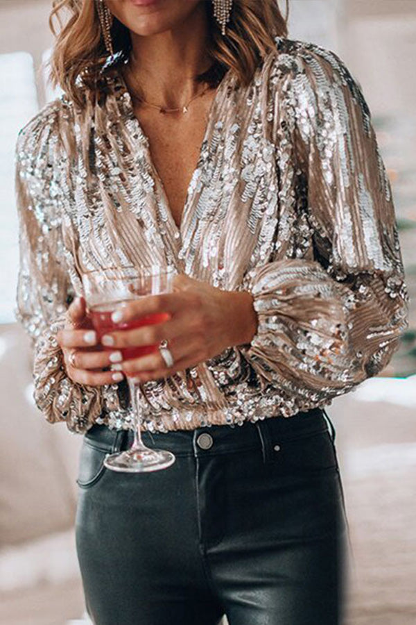 Mia - Pailletten Blouse Lange Mouwen