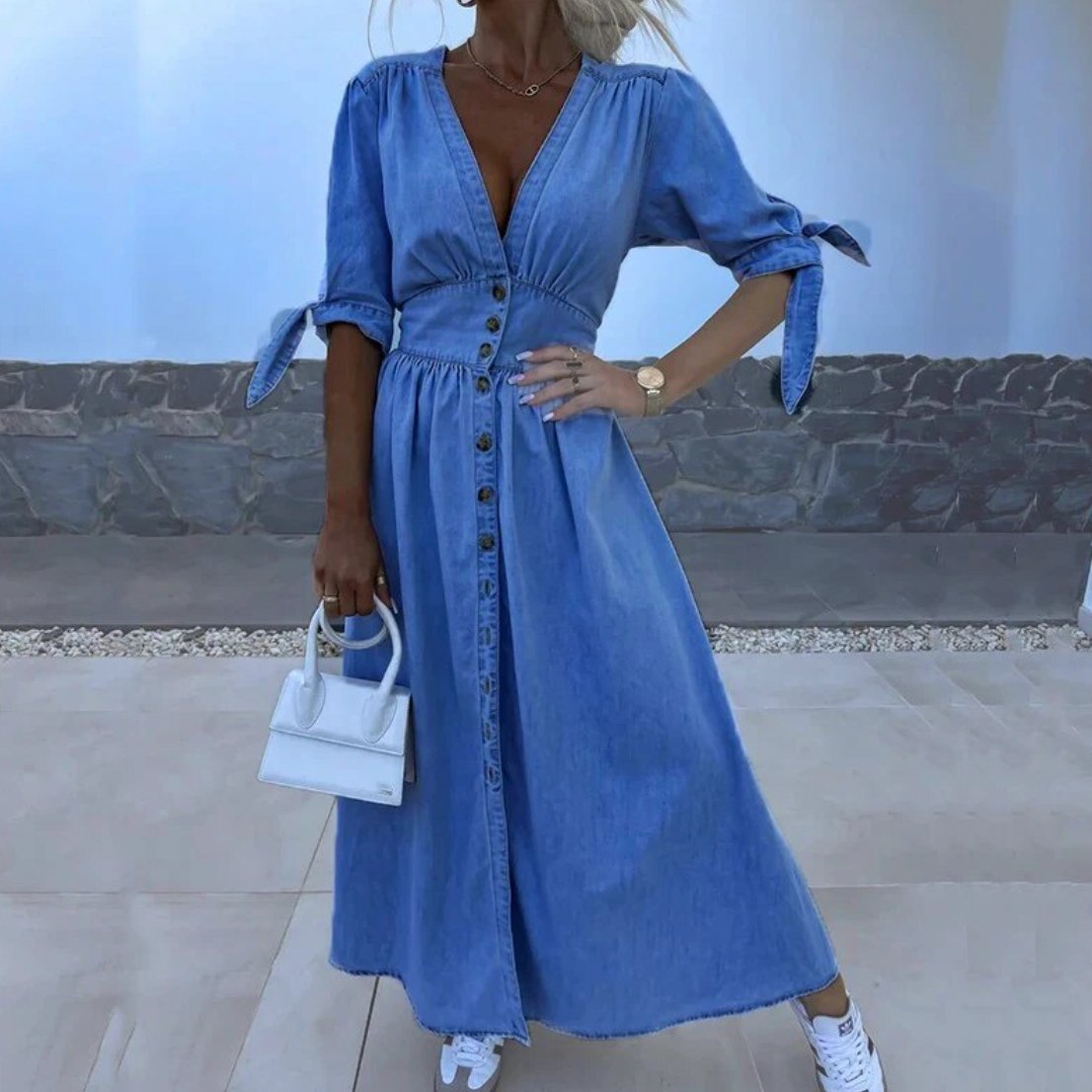 Jessy - Trendy en Comfortabele Denim Spijker Jurk