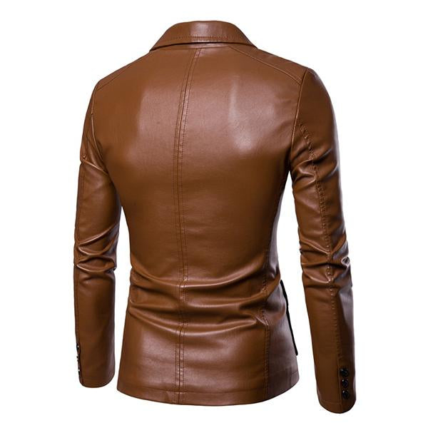 Vintage revers twee knopen enkelrijs slim fit leren jas voor heren