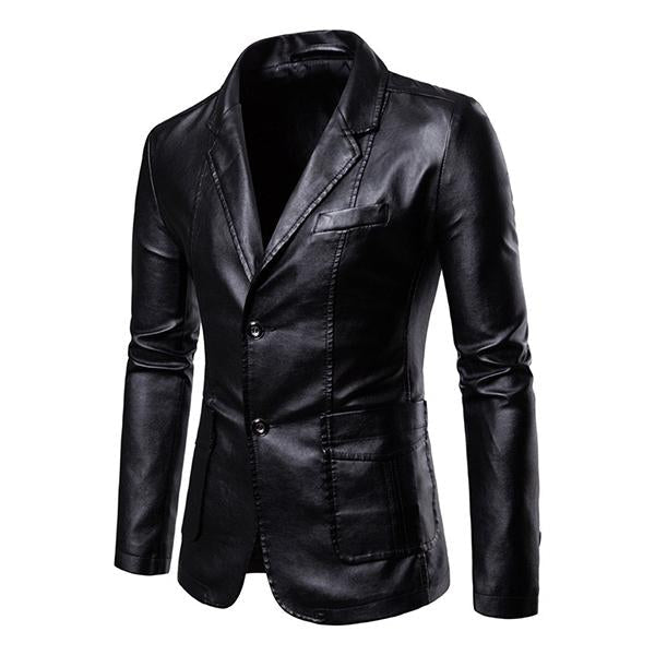 Vintage revers twee knopen enkelrijs slim fit leren jas voor heren