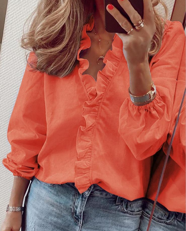Romina - Blouse met ruches V-hals